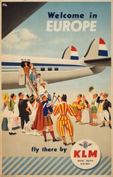 Welcome in Europe – Fly there by KLM original vintage poster