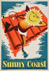  1956 Sunny Coast Estoril Portugal original vintage poster