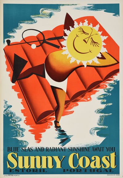  1956 Sunny Coast Estoril Portugal original poster 