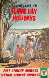 Victoria Falls Flame Lily Holidays  original vintage poster