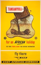 Tanganyika for an African holiday EAA East African Airways original vintage poster