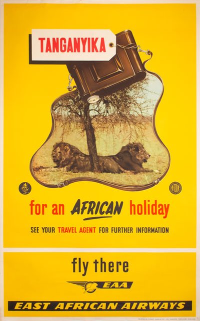 Tanganyika for an African holiday EAA East African Airways original poster 