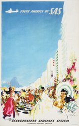 SAS - South America - Rio de Janeiro, Copa Cabana original vintage poster