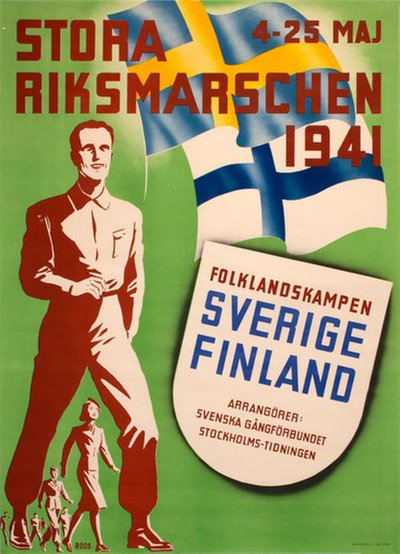 Stora Riksmarschen 1941 Sverige Finland original poster designed by Roos