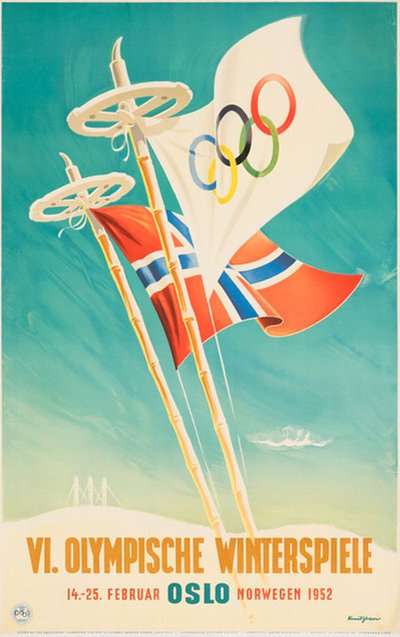 VI. Olympische Winterspiele Oslo 1952 original poster designed by Yran, Knut (1920-1998)