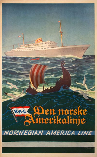 NAL Den Norske America Line original poster designed by Dahl, Karl (1886-1954)
