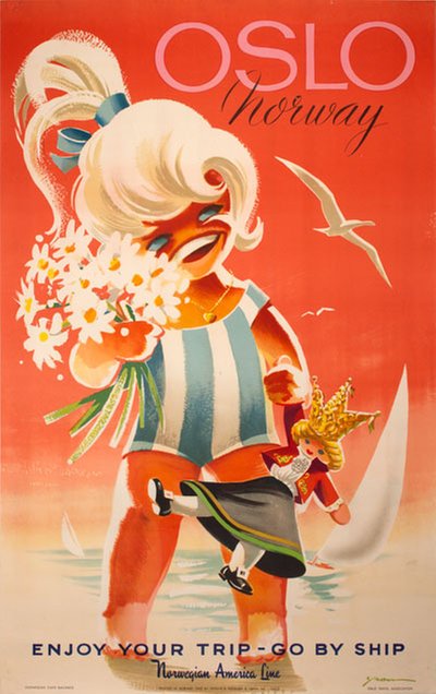 Oslo - Norway - Norwegian America Line original poster designed by Yran, Knut (1920-1998)