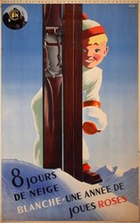 8 days of white snow, a year of rosy cheeks original vintage poster
