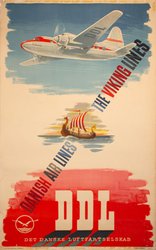Danish Airlines DDL The Viking Lines original vintage poster