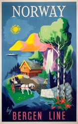 Norway by Bergen Line original vintage poster