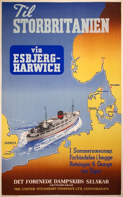 DFDS til Storbritanien via Esbjerg Harwich original poster designed by MEN