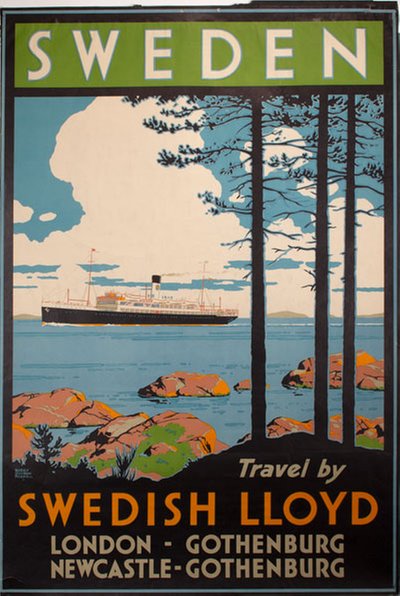 Sweden Travel by Swedish Lloyd original poster designed by Rodmell, Harry Hudson (1896-1984)