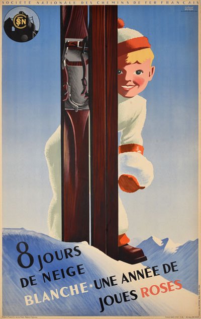 8 jours de neige blanche SNCF  original poster designed by Hugon, Roland (1911-1997)