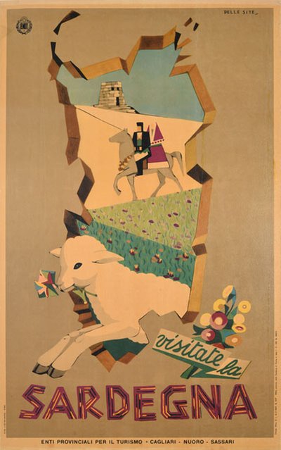 Visit Sardinia Italy Visitate Sardegna Italia original poster designed by Delle Site, Domenico 