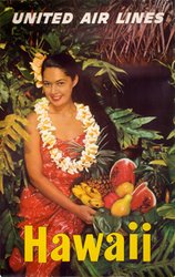 Hawaii United Air Lines original vintage poster