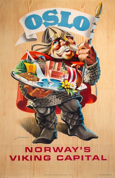 Oslo Norway the Viking Capital original poster designed by Yran, Knut (1920-1998)
