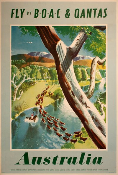BOAC Qantas Australia original poster designed by Xenia