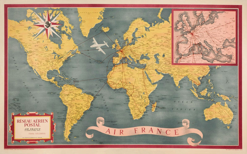 Air France world map original poster 