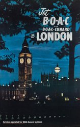 Jet BOAC and BOAC-Cunard to London original vintage poster