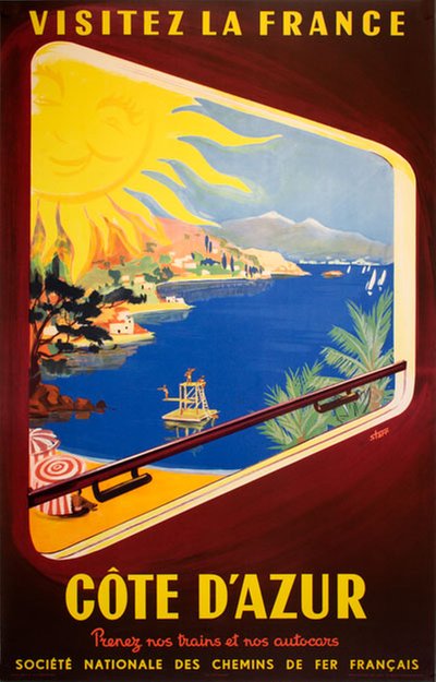 Visitez la France Côte d'Azur original poster designed by Starr