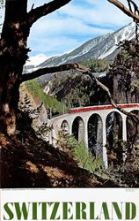Switzerland Rhaetian Railway Landwasser Viaduct 1961 original vintage poster