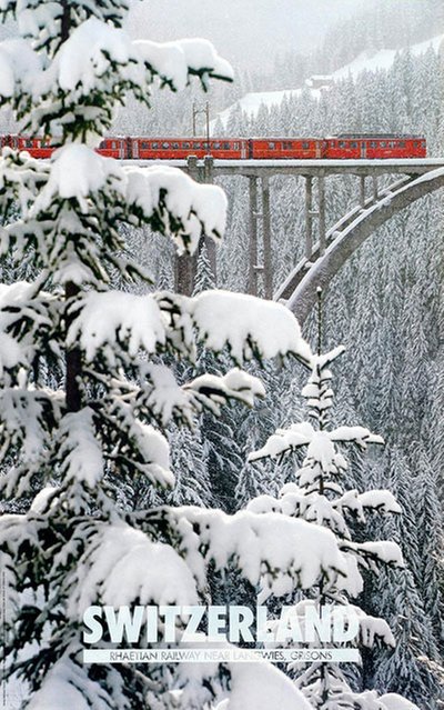 Switzerland Rhaetian Railway original poster designed by Photo: Philipp Giegel 