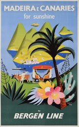 Madeira & Canaries by Bergen Line original vintage poster