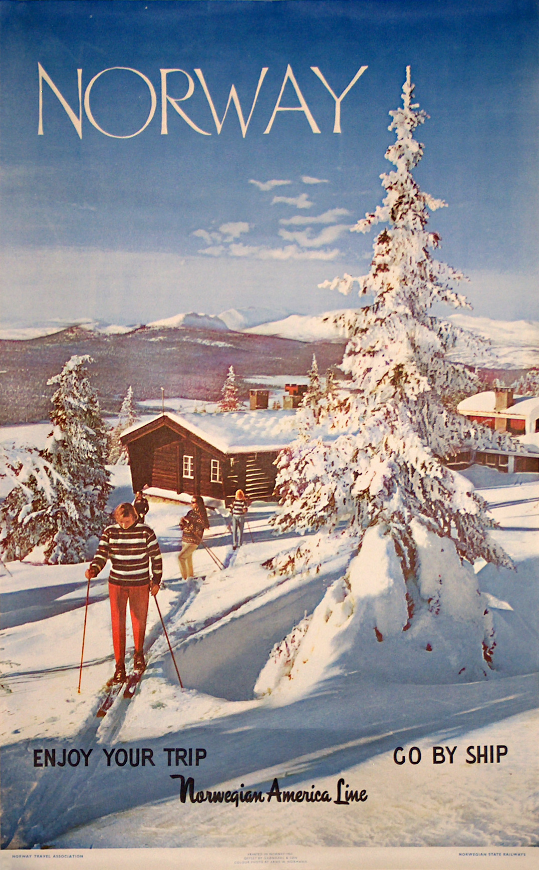 Original vintage poster: Norway - Ski - Norwegian America Line for sale