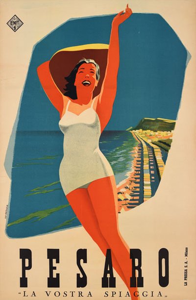 Pesaro La vostra spiaggia original poster designed by Piffero, Luigi (1907-1978)