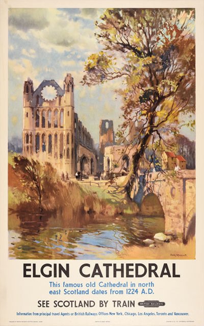 See Scotland by train Elgin Cathedral  original poster designed by Merriott, Jack (1901-1968)