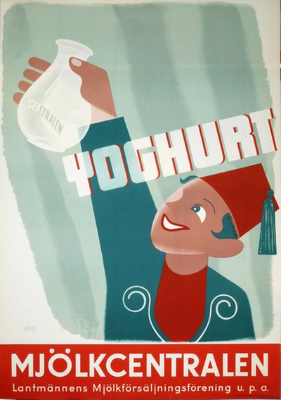 Yoghurt Mjölkcentralen original poster designed by Jürgen von Konow (1915 - 1959)