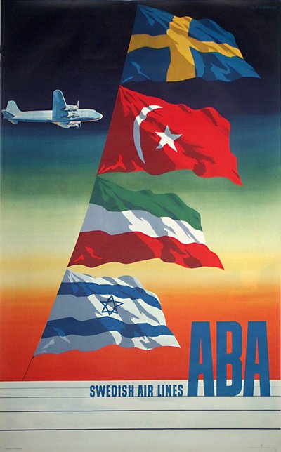 ABA - Swedish Air Lines  original poster designed by Svensson, Olle (Olof Enar) (1911-1992)