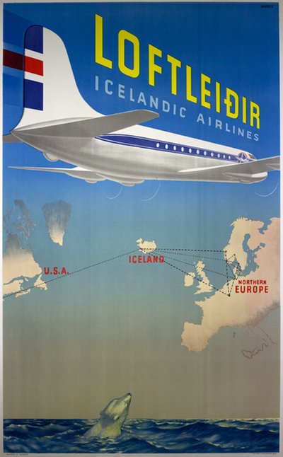 Loftleidir - Icelandic Airlines original poster designed by Damsleth, Harald (1906-1971)