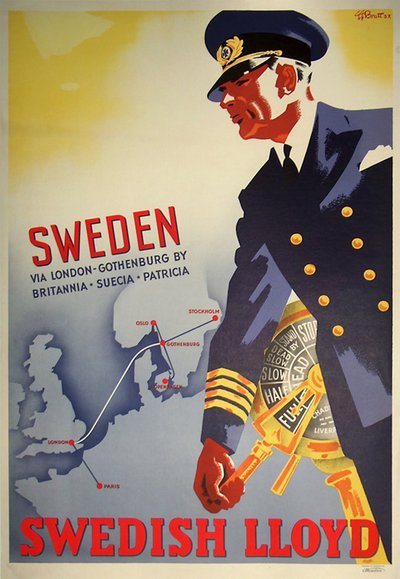 Swedish Lloyd - Sweden, via London original poster designed by G.G.Bratt