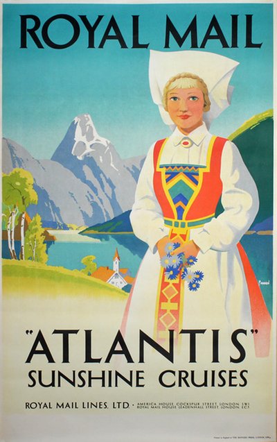 Royal Mail Atlantis Sunshine Cruises original poster designed by Padden, Percy (1885-1965)