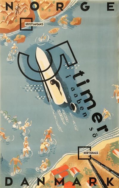 Norge - Danmark - Kristiansands Dampskibsselskap (KDS) original poster designed by Moum, Gunnar (1907-1990)