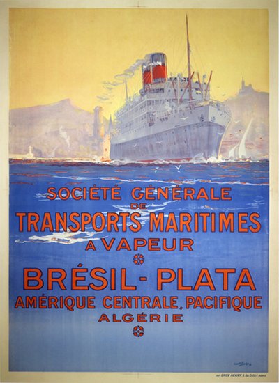 Société Générale de Transports Maritimes a Vapeur. Brésil - Plata original poster designed by Sebille, Albert (1874-1953)