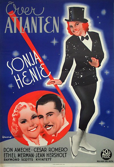 Sonja Henie – Över Atlanten (Org title: Happy Landing) original poster designed by Rohman, Eric (1891-1949)