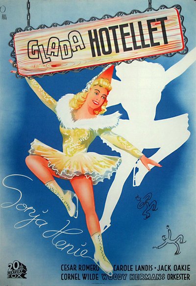 Sonja Henie – Glada Hotellet (org. Title: Wintertime) original poster designed by Åberg, Gösta (1905-1981)