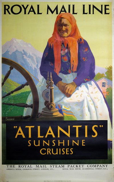 Royal Mail Line Atlantis Cruises original poster designed by Padden, Percy (1885-1965)