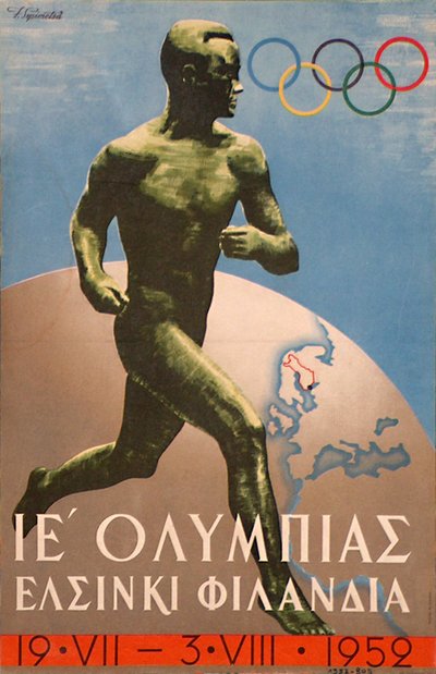 Olympic Games in Helsinki, Finland - (Greek version) original poster designed by Sysimetsä, Ilmari (1912-1955)