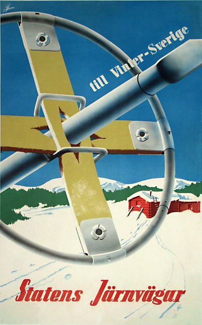 Till Vinter-Sverige - Statens Järnvägar original poster designed by Åke  Magnusson 