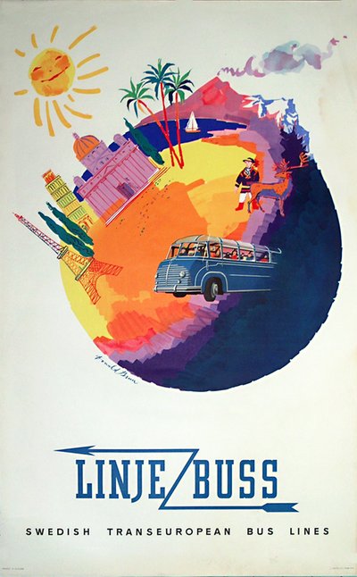 Linjebuss original poster designed by Donald Brun