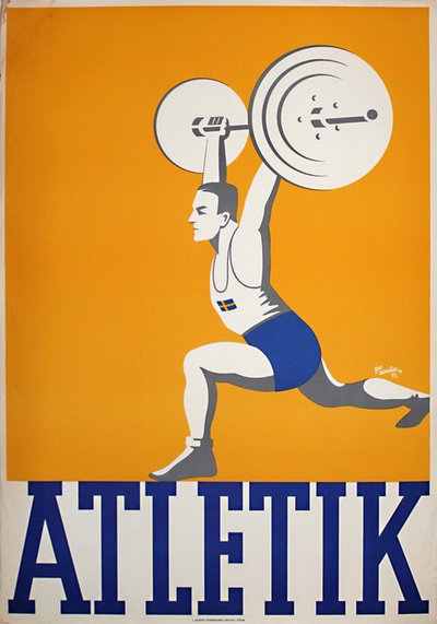 Atletik - Athletics Weightlifting original poster designed by Leander, (Gus) Gustav Egron (1909-1980)