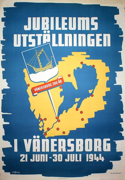 Jubileumsutställningen Vänersborg 1944 original poster designed by H. Thorén