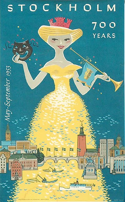 Stockholm 700 years original poster designed by Blixt, Curt (1912-2010)
