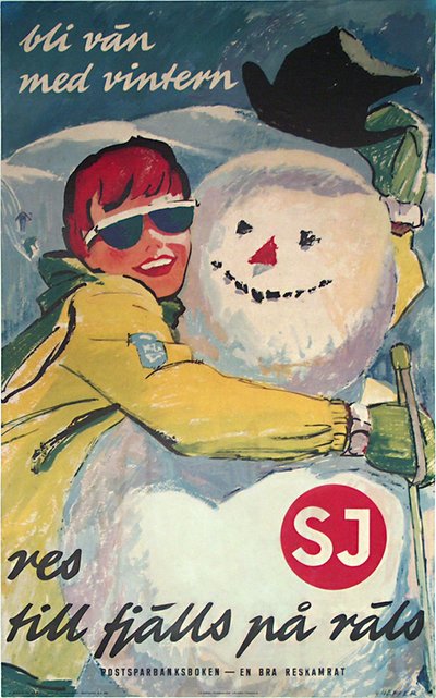 SJ - bli vän med vinteren original poster designed by Heffer, Erik (1909-1995)
